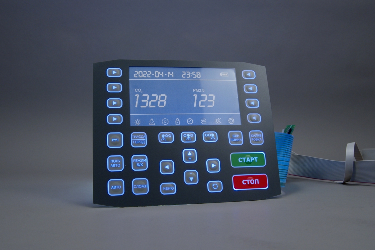 Пленочная клавиатура с ночной общей подсветкой кнопок и разъемом crimpflex